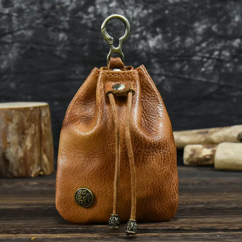 Monedero de estilo creativo para hombre y mujer, bolso Retro de cuero curtido vegetal hecho a mano, plateado, monedero retro