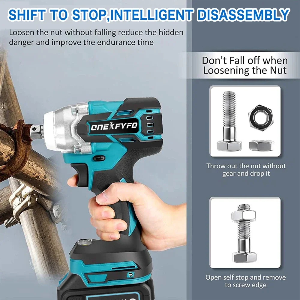 2 in 1 350N.m Electric Brushless Cordless Wrench 1/2 Screwdriver Li-ion Battery Impact Drill Power Tool For Makita 18V Battery 3