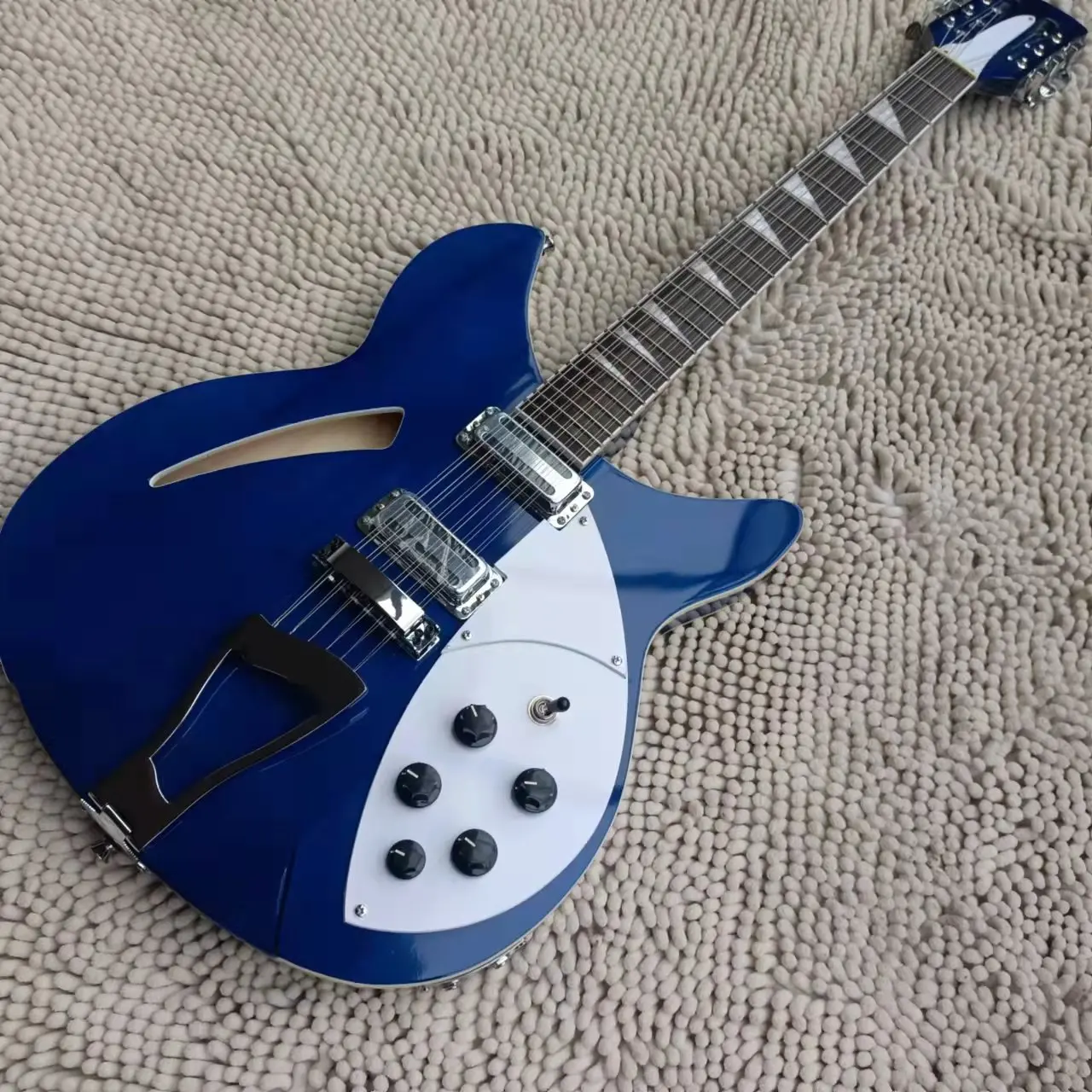 

202212 String Semi Hollow body Electric Guitar, Tailpiece Bridge, Blue Color Guitarra, Rosewood fingerboard, 360 Electric Guitar