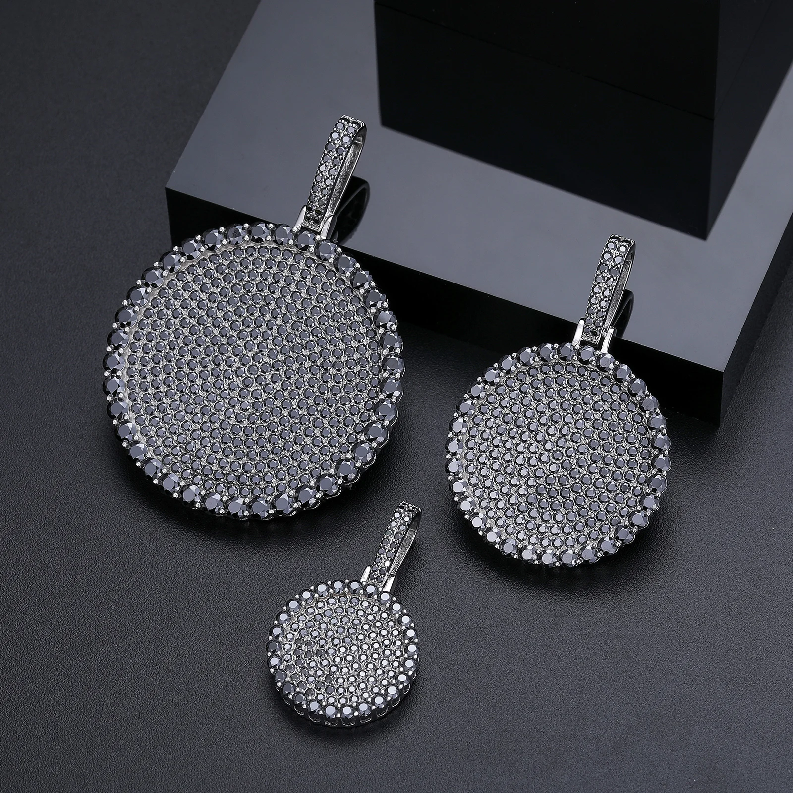 Mens Genuine Lab VVS Black Diamond Disc Solid 925 Silver Hip