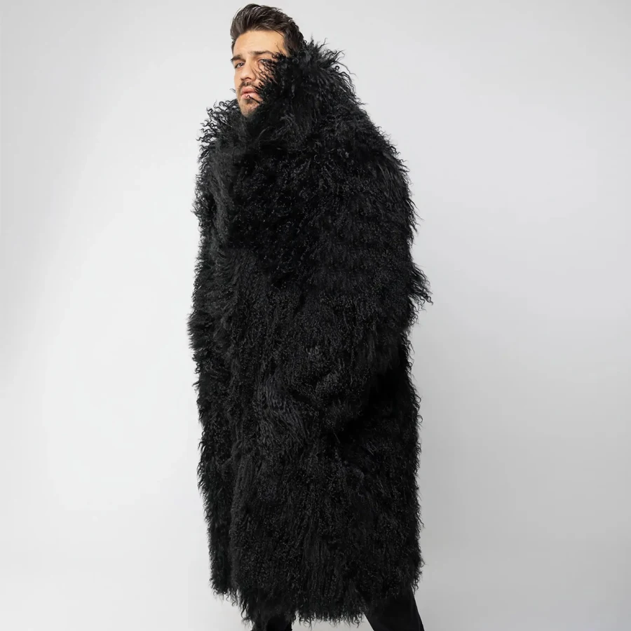 Men's Natural Sheepskin Coat Men Fur Coat Extra Long Full Skin Real Fur Jackets Luxury Mongolian Fur Coats 2