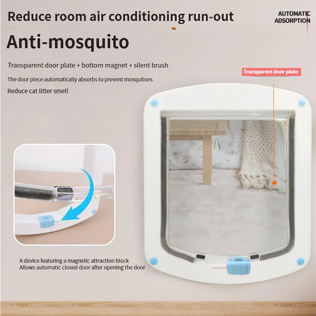 Automatic Opening Pet Cat flap Door Microchip Recognition Self-Closing QuietSeal 2-Way Entry for House Wall Glass Dog Doors 2