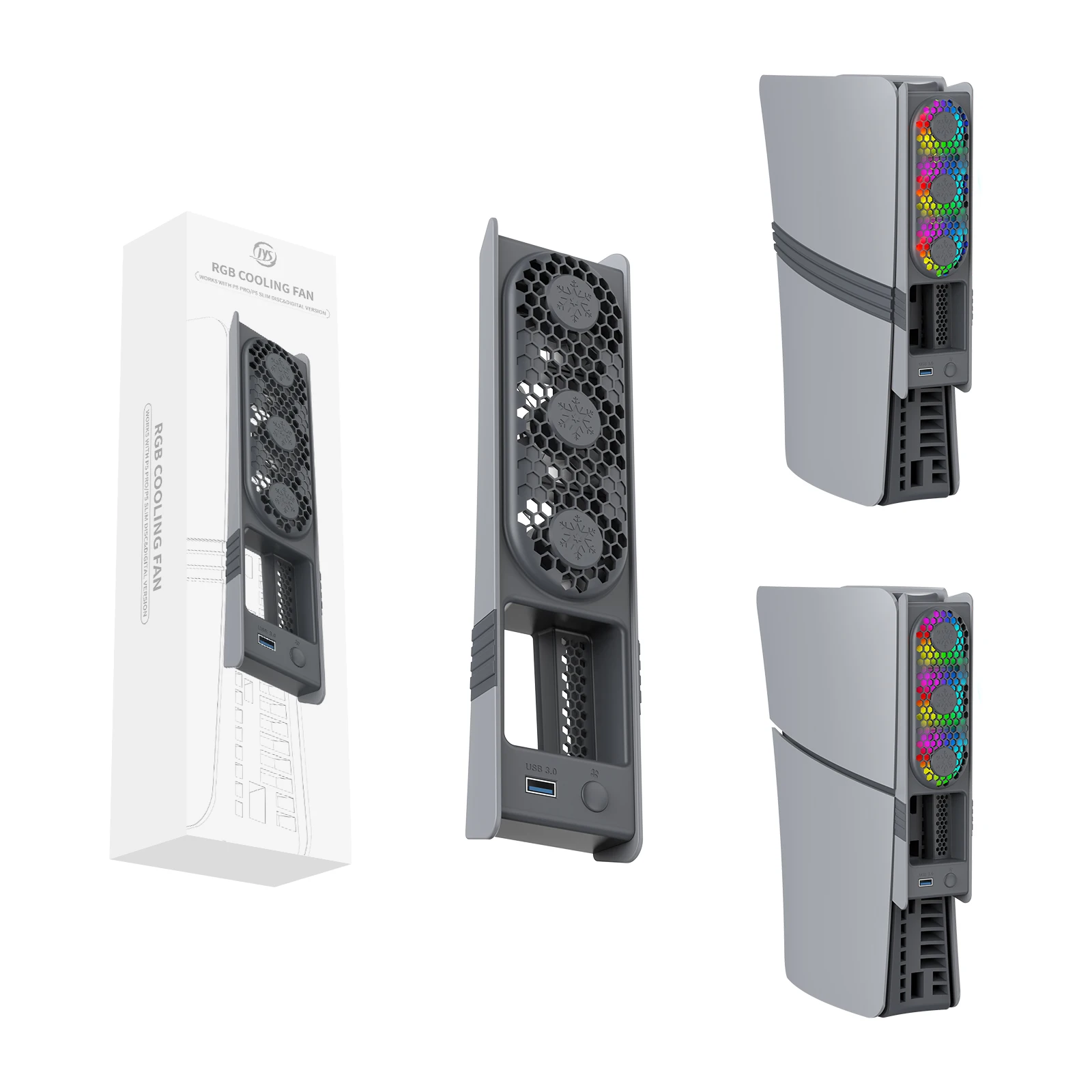 Cooling Fan STORM WYRM Cooling Fan JYS-P5228 for PS5 Pro/Slim 3 Speed Adjustable RGB Lighting Low Noise Easy Installation
