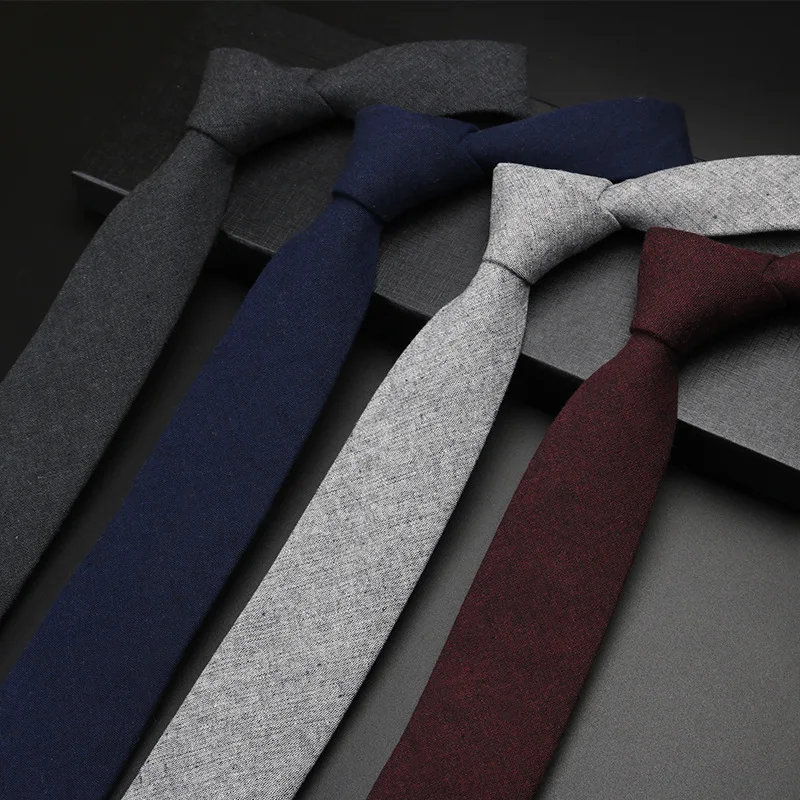 

RBOCOTT Slim 6cm Cotton Ties Solid Burgundy Navy Blue Necktie Skinny Tie Men's For Men Business Wedding Gift