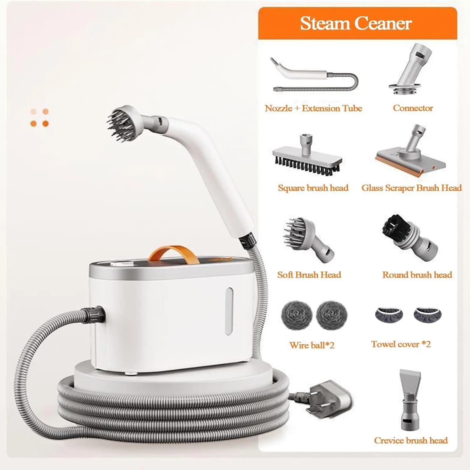 منظف بالبخار محمول باليد، سعة كبيرة 750 مل، تسخين سريع ومنظف بالبخار عالي الضغط للمنزل، يتضمن 11 ملحقًا، متعدد الاستخدامات