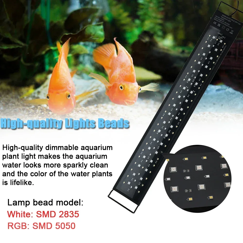 120cm Aquarium 24/7 Full Spectrum Lighting LED Light Fish Tank Decoration Plant Growth Dimmer Lamp 100V-240V IP68 Waterproof