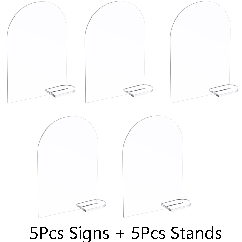 Set Di 20 Segnaposti Acrilici Trasparenti Ad Arco Con Supporto Legno - Per Matrimoni, Feste, Esposizione Menu E Numeri Tavolo