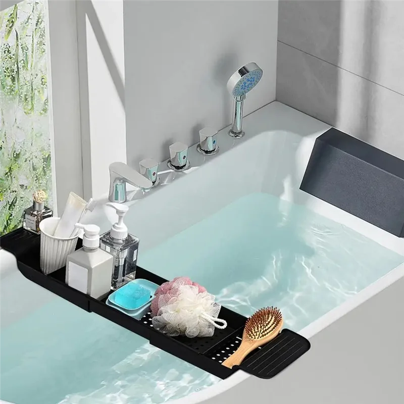 Bath Tub Tray Extendable Draining Bath Tray Space-Saving Household Bathtub Shelf Small Storage For Towels Glasses