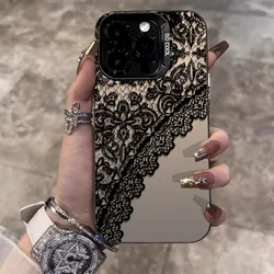 Elegant Lace Pattern Matte Phone Case with Fall Prevention Design for iPhone 15 (SC05 - HE - P0720)