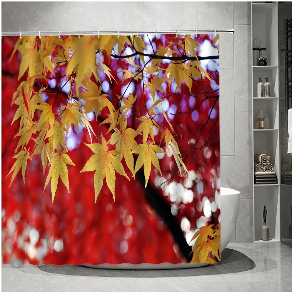 

Fall Forest Maple Trees Shower Curtain Tree Leaves Pathway Autumn Wilderness Woodland Bathroom Decor Bath Curtains with Hooks