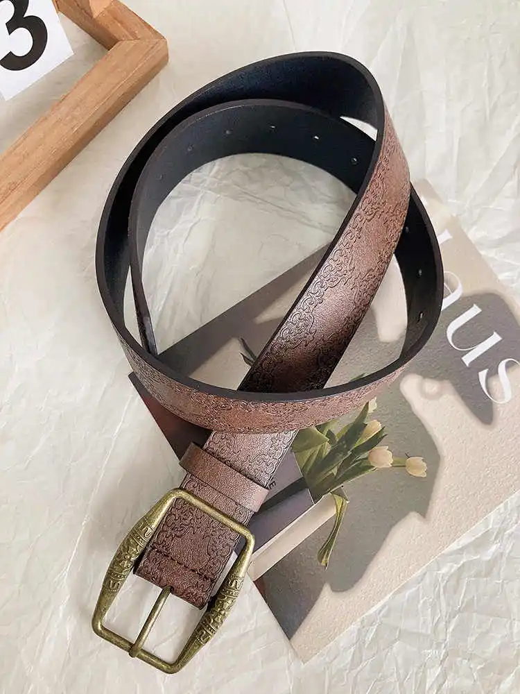 Women's New Model Decorative Luxurious Summer Versatile Retro Carved Waist Belt Matching Dress Brown