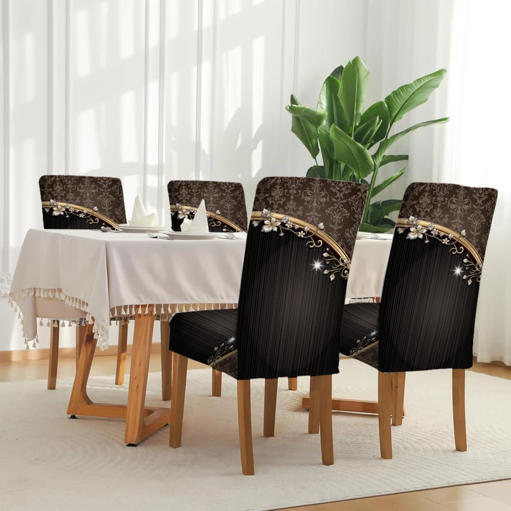 Brown Jacquard Dining Chair Covers – Stretch Seat Protectors (4/6 Pack) 5