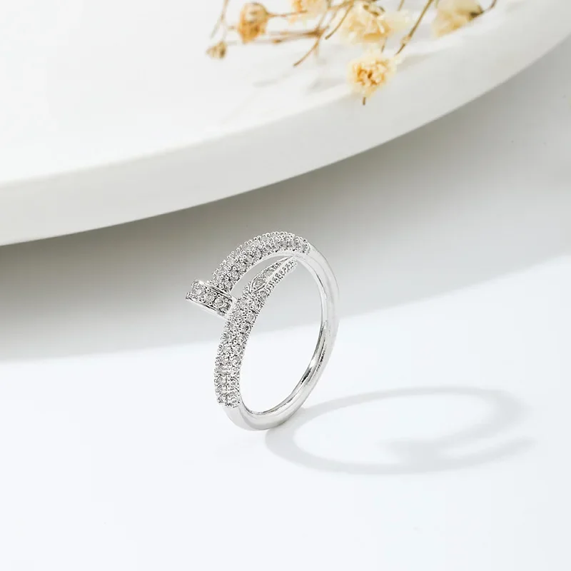 Women Adjustable Nail Ring Korean Fashion Punk Cubic Zirconia Ring Daily Simple Jewelry 3