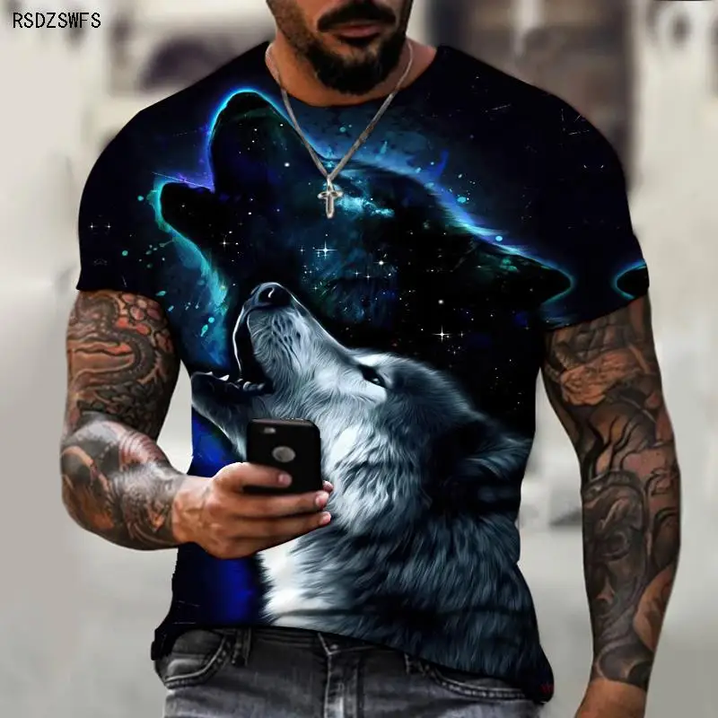 Tanio Howling Wolf męska 3D wzór z nadrukiem koszula męska sklep