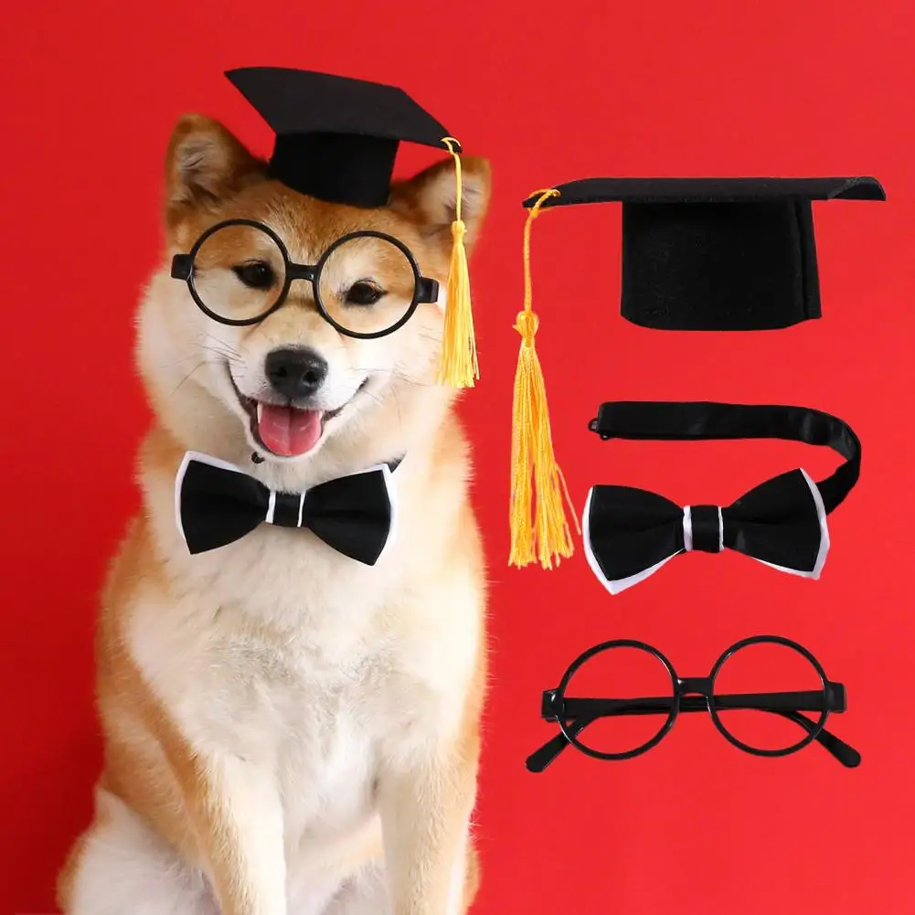 

Pet Graduation Suit 1 Set Fashion with Tassel Reusable Pet Cats Dogs Cosplay Hat Collar Glasses Set Pet Supplies