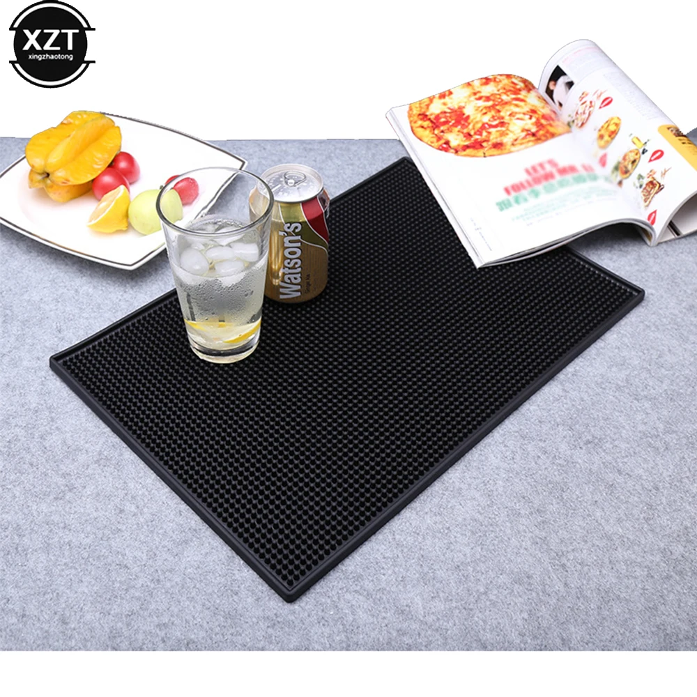 

Rubber Bar Mat Coffee Maker Countertop Spill Mats Bar Service Mat Dish Glass Drying Mat for Barista Cocktail Bartender Black