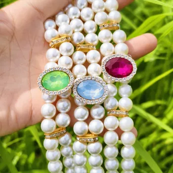 Double Layer Pearl Pet Necklace Sweet Oval Rhinestones Cat Neck Chain Adjustable Pet Collar for Cats Puppy Pet Accessories