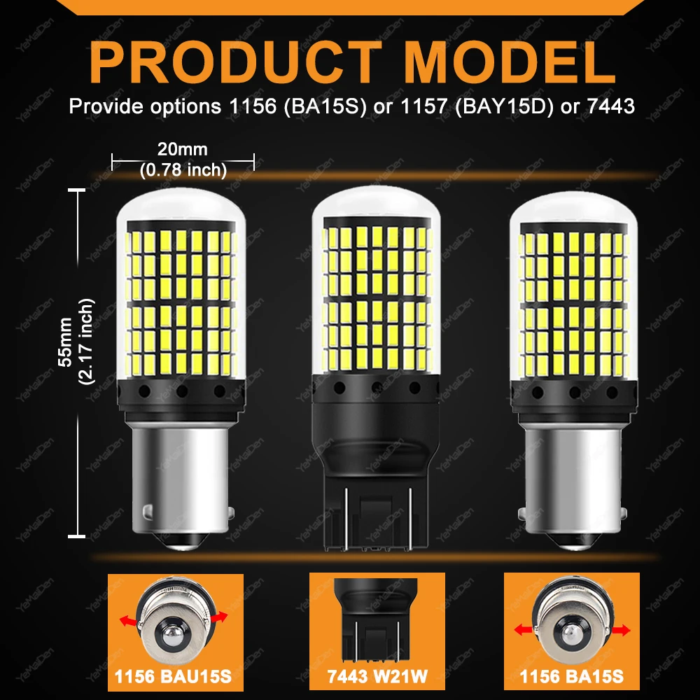 2/4 PCS T20 7443 P21W 1156 BA15S PY21W BAU15S LED 전구 Canbus 12V 17W 144SMD 흰색 자동차 회전 신호 역방향 백업 브레이크 라이트
