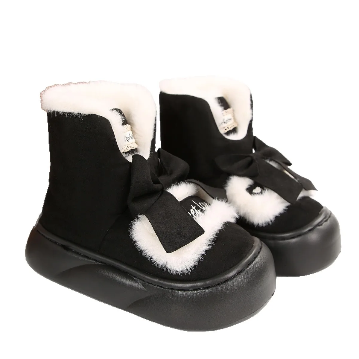 2025 new Sweet thick-soled snow boots for women  style winter fleece and thickened cotton boots bow warm wool cotton shoes