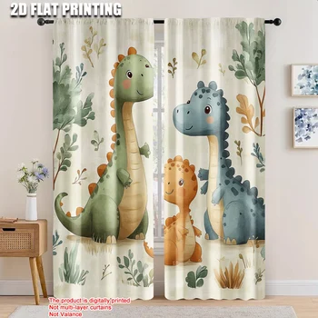 2 pezzi, tende primavera estate Simpatico dinosauro Acquerello Tende trasparenti Decorazioni esterne versatili in poliestere perfette per la camera da letto 1