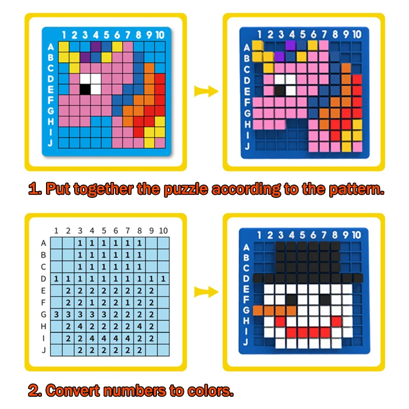 Children Pixel Block Puzzles Board Game Toys Montessori Logical Thinking Training Matching Game Pixel Art Cube Educational Toys