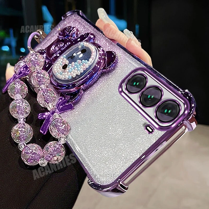 Star Bead Lanyard Bear Holder Gradient Shockproof Silicone Phone Case Back Cover