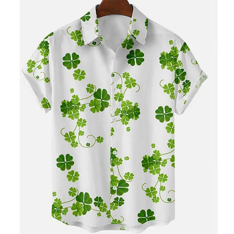 

3D Printed Lucky Grass Shirts For Men Clothes Plant Clover Graphic Blouses Hawaiian Streetwear Male Blouse Casual Boy Button Top