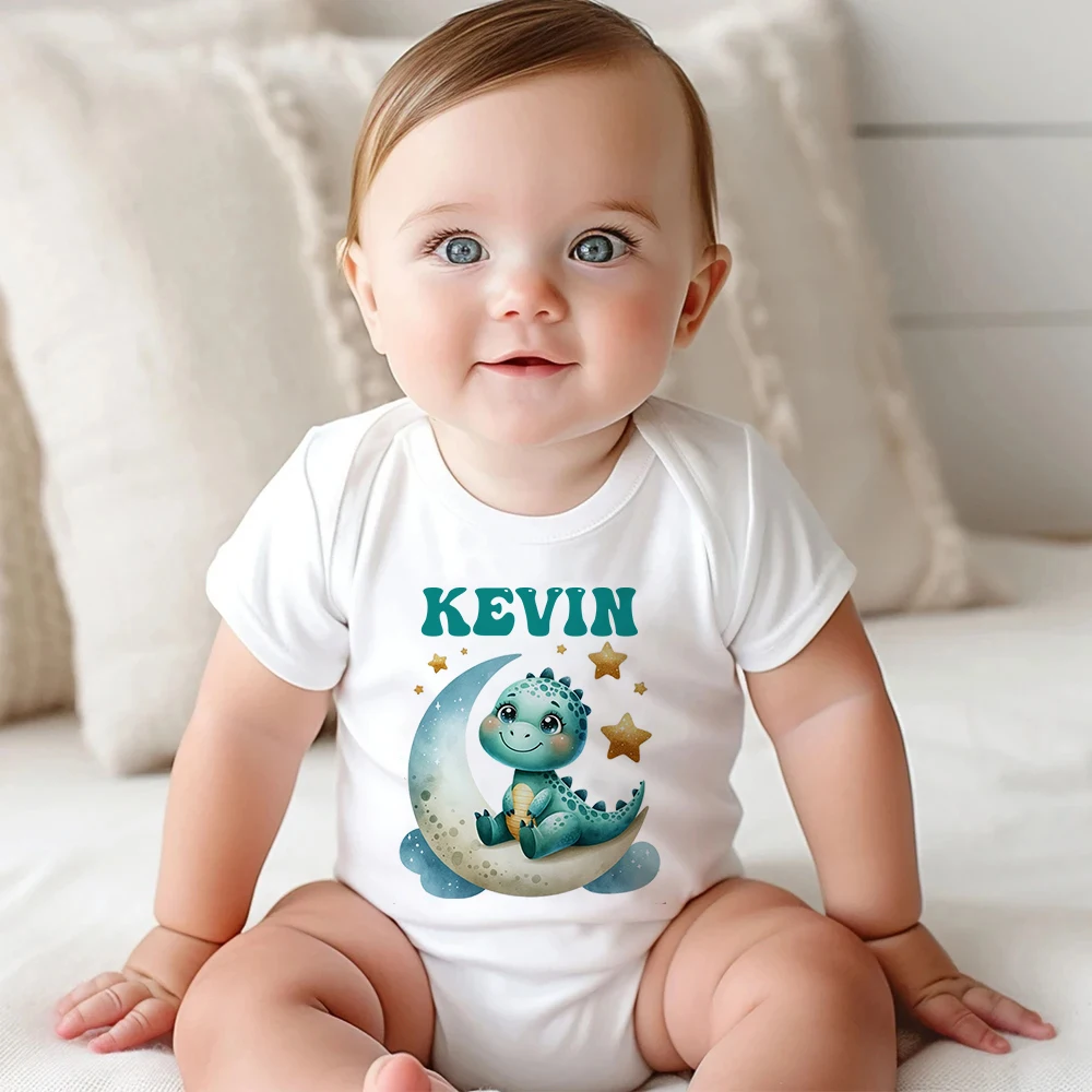 

Personalized Baby Bodysuit Dinosaur with Name Newborn Romper Dino Printed Clothes Baby Girls Summer Jumpsuit Infant Shower Gift