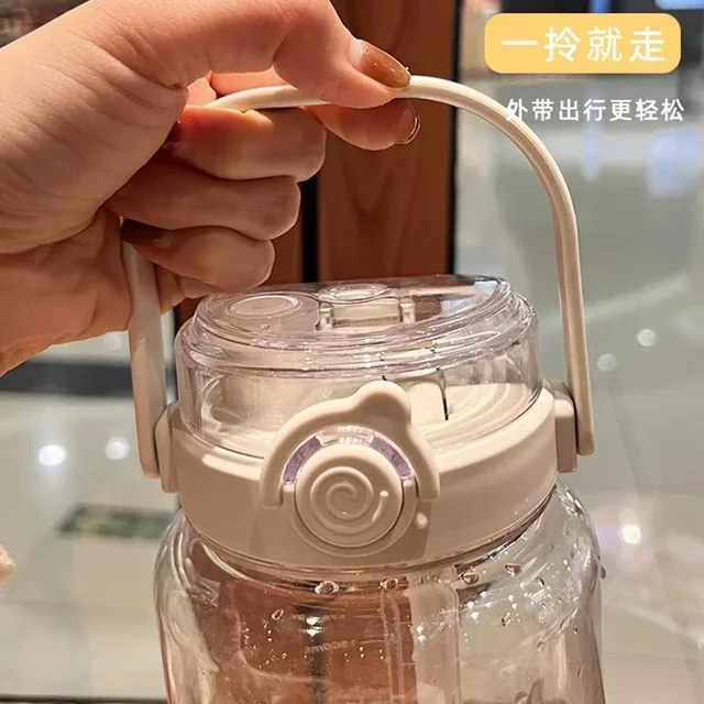 1.5/2Liter Sport Straw Water Bottle with Time Scale Plastic Summer Cold Juice Water Cup Large Capacity Portable Travel Bottles 6