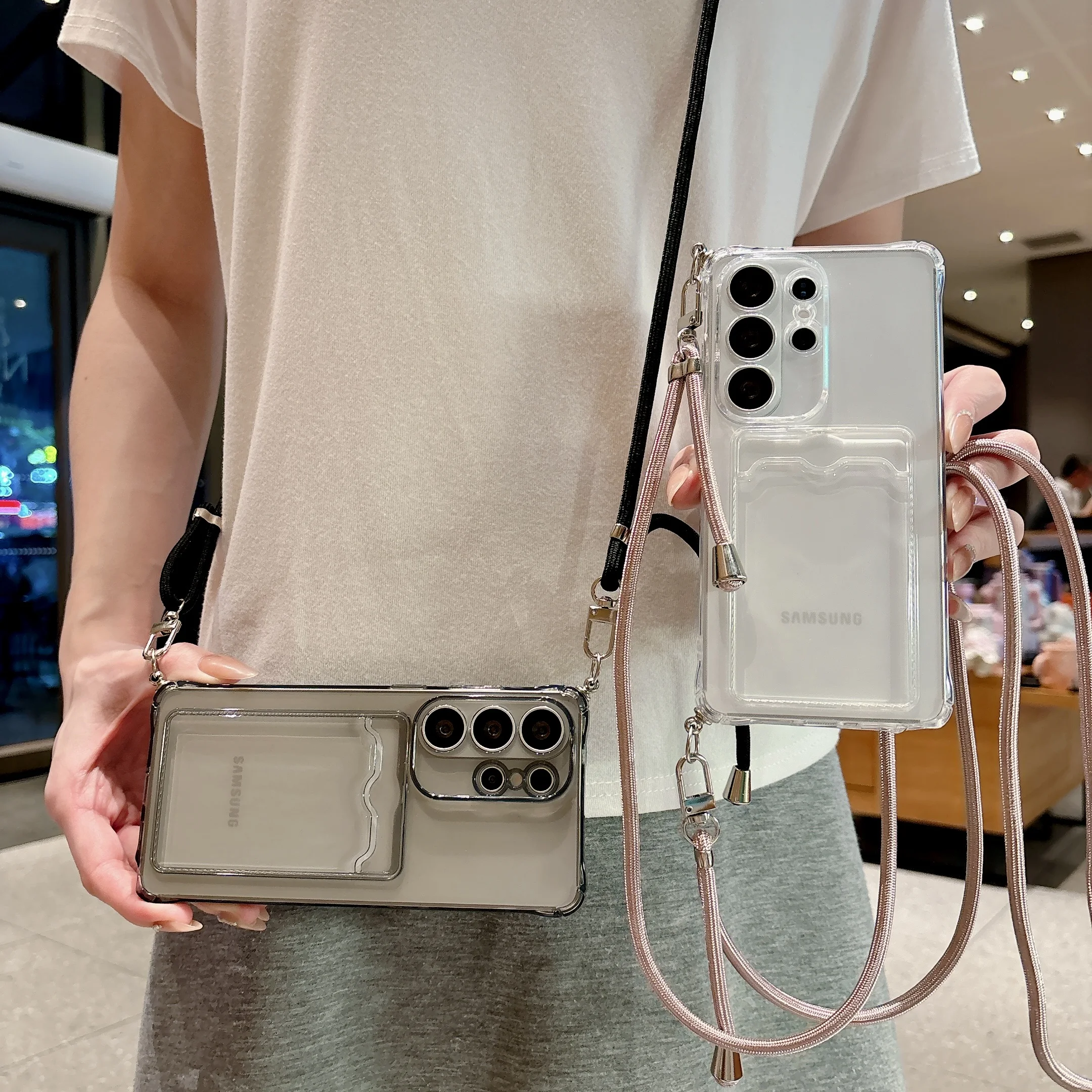 Adjustable Crossbody Lanyard Phone Case with Silicone Card Holder Cover