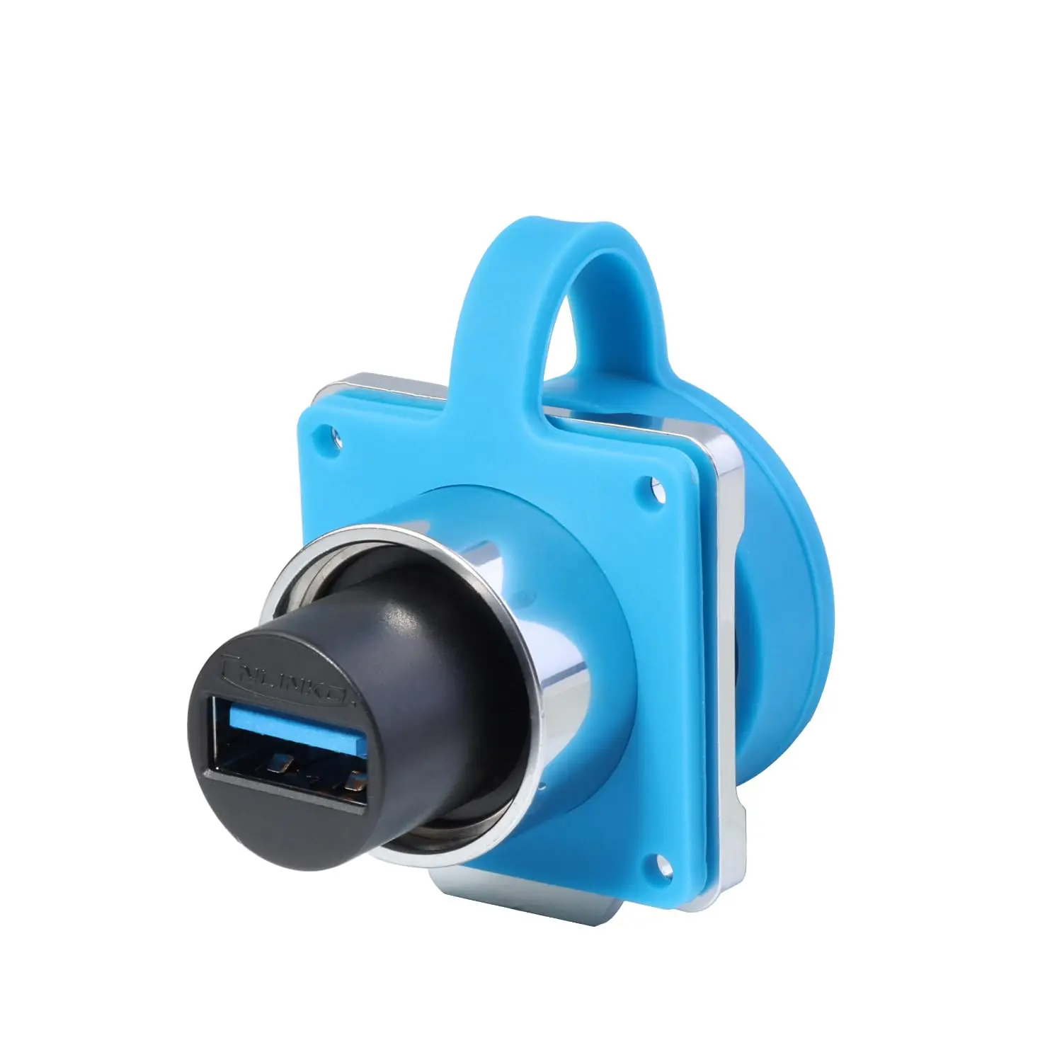 Connecteur USB étanche IP68 à baïonnette CNLINKO, prise panneau avec câble de 2 mètres, angle de côté.