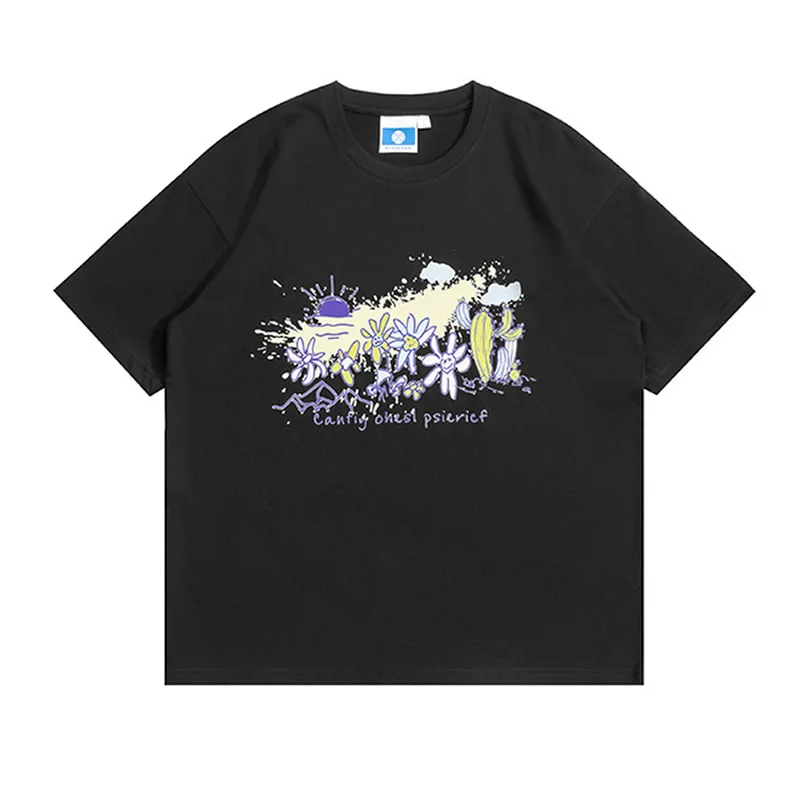 

Men's T-shirt Cotton Graffiti Printing Streetwear Summer Casual Loose Crew Neck Short Sleeve T shirt for Men Tops Couples Tshirt