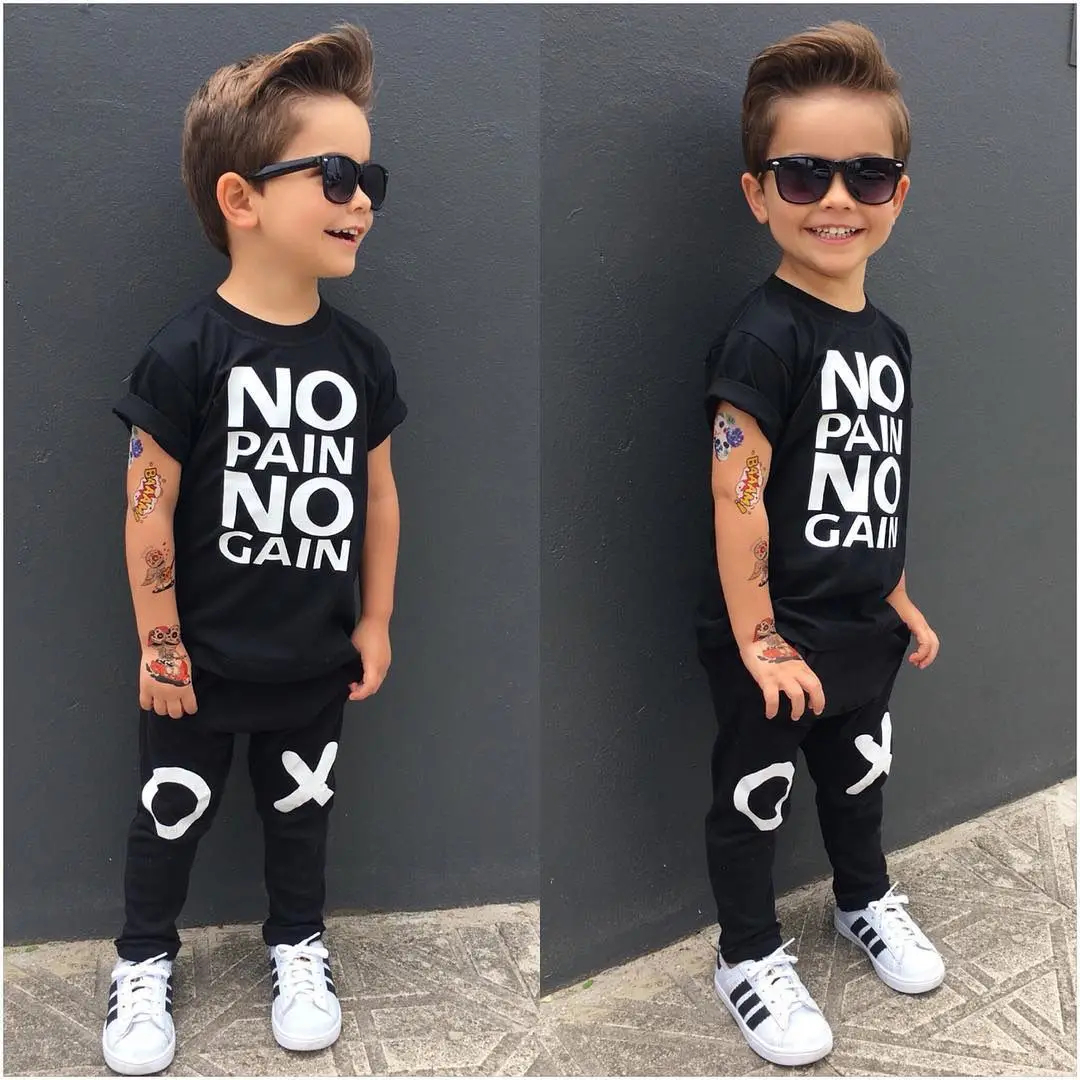 

Pudcoco Boy Clothes 1Y-6Y Toddler Kids Baby Boy Outfits Clothes No Pain No Gain T-shirt Top+Pants 2pcs Set