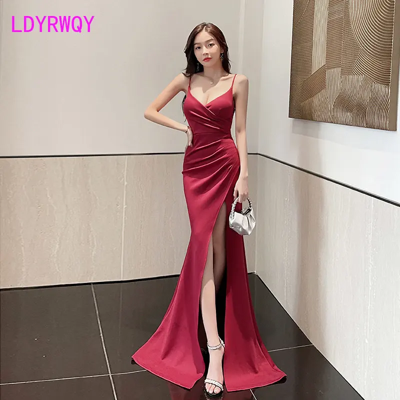 

2023 new sexy deep V low-cut sling nightclub temperament backless slit dress