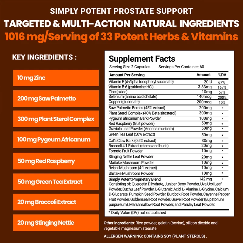 Capsules With 33 Active Ingredients To Support Healthy Prostate Function Urinary Tract Health