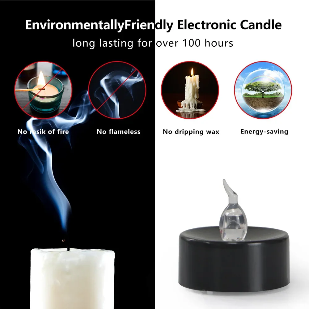 Black LED Candle Lamp Battery Operated Tea Light Flameless Fake Electronic Candle Halloween Party Decor Flashing Candle Lamp