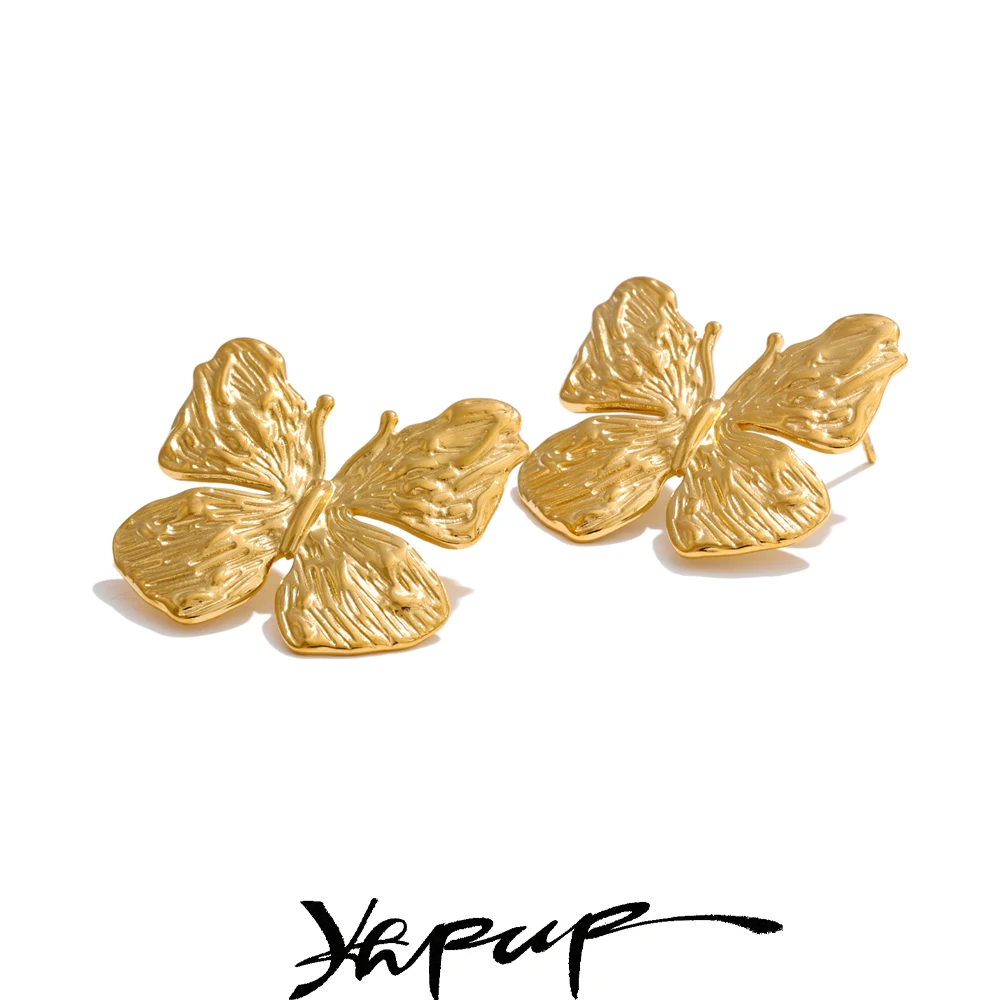 Yhpup Butterfly Stud Earrings Stainless Steel Waterproof