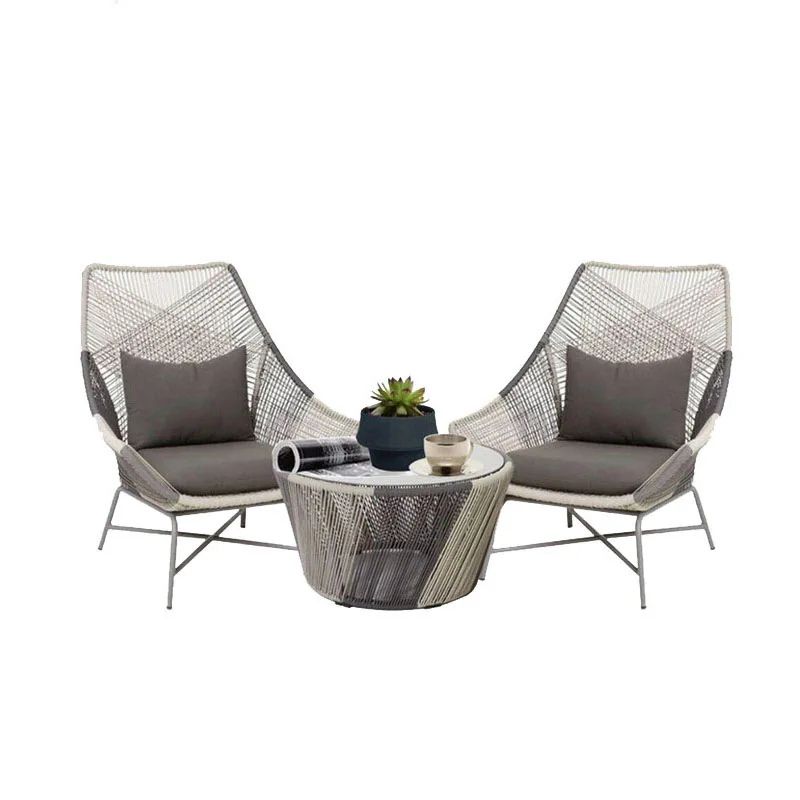 

New Patio Rope Woven Table And Chair Wicker Relining Chair Rattan Garden Outdoor Furniture Set Lounger Chairs