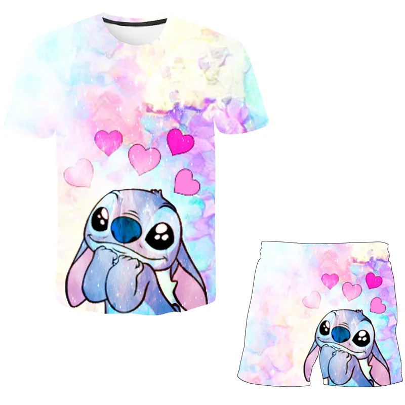 

Stitch Baby Boys Clothing Sets Children T Shirt Kids Clothes Girls 3D Cotton Short Sleeve Pullover Tops+ Pant Suits 2pcs