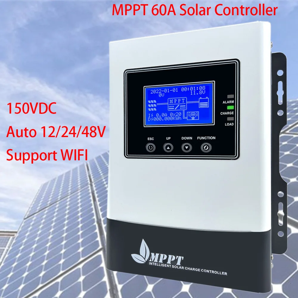 

WIFI MPPT 60A Solar Charge Controller Solar Panel Regulator 12V 24V 36V 48V Auto Max PV 150VDC For Lead Acid Lithium Battery