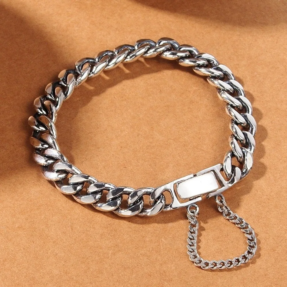 

Real Solid 925 Sterling Silver Chain Men Lucky 8mm Curb Cuban Link Bracelet 33.2g/21cm