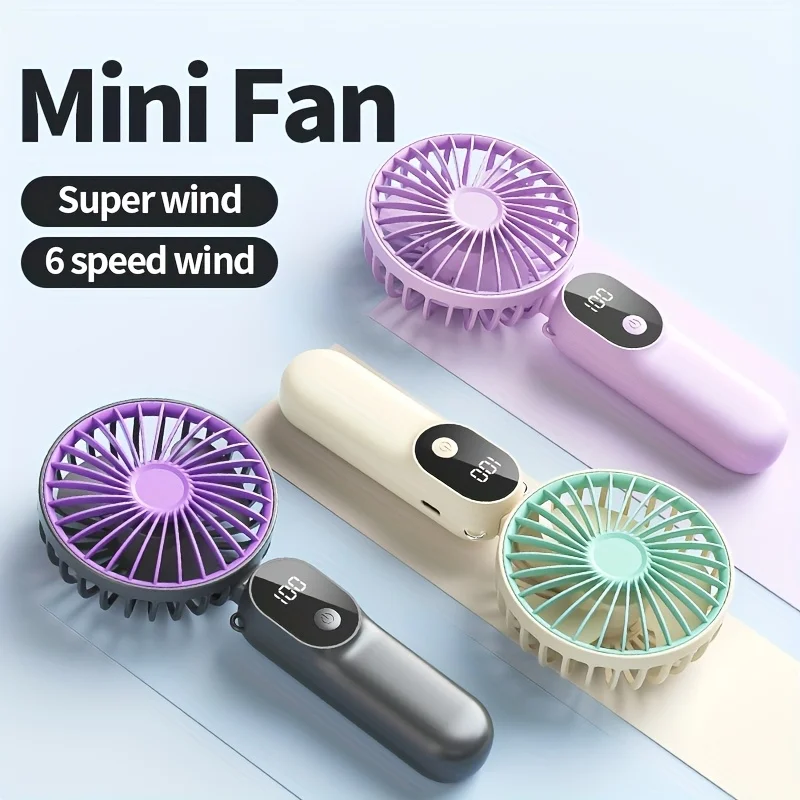 Mini Portable USB Fan with 6 Speeds and Digital Display Foldable 3-in-1 ...