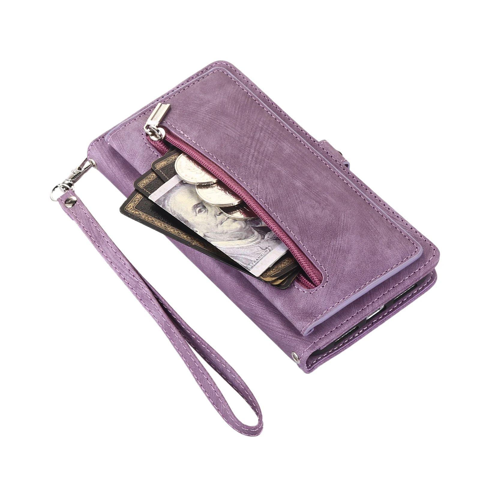 Leather Lanyard Wallet Case with Strap and Card Holder