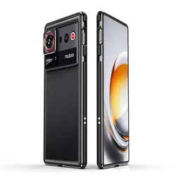 Aluminum Metal Bumper Frame Slim Phone Case with Camera Protector for ZTE nubia Z80 Ultra (Black Silver)