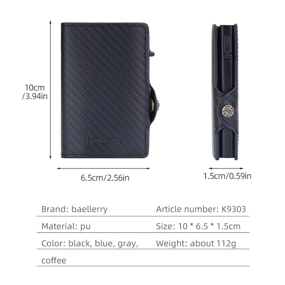 Baellerry Carbon Fiber RFID Card Holder for Men, Side Push Metal Case Anti-Skimming Wallet - Anti-Theft & Slim Ejection Design