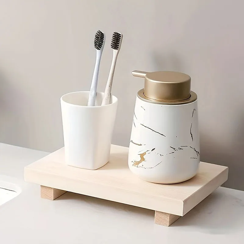 Wood Tray Pedestal Stand Bathroom Decor Wooden Vanity Hands Soap Scented Candle Storage Holder Tray Kitchen Seasoning Holder 5