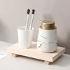 Wood Tray Pedestal Stand Bathroom Decor Wooden Vanity Hands Soap Scented Candle Storage Holder Tray Kitchen Seasoning Holder 5