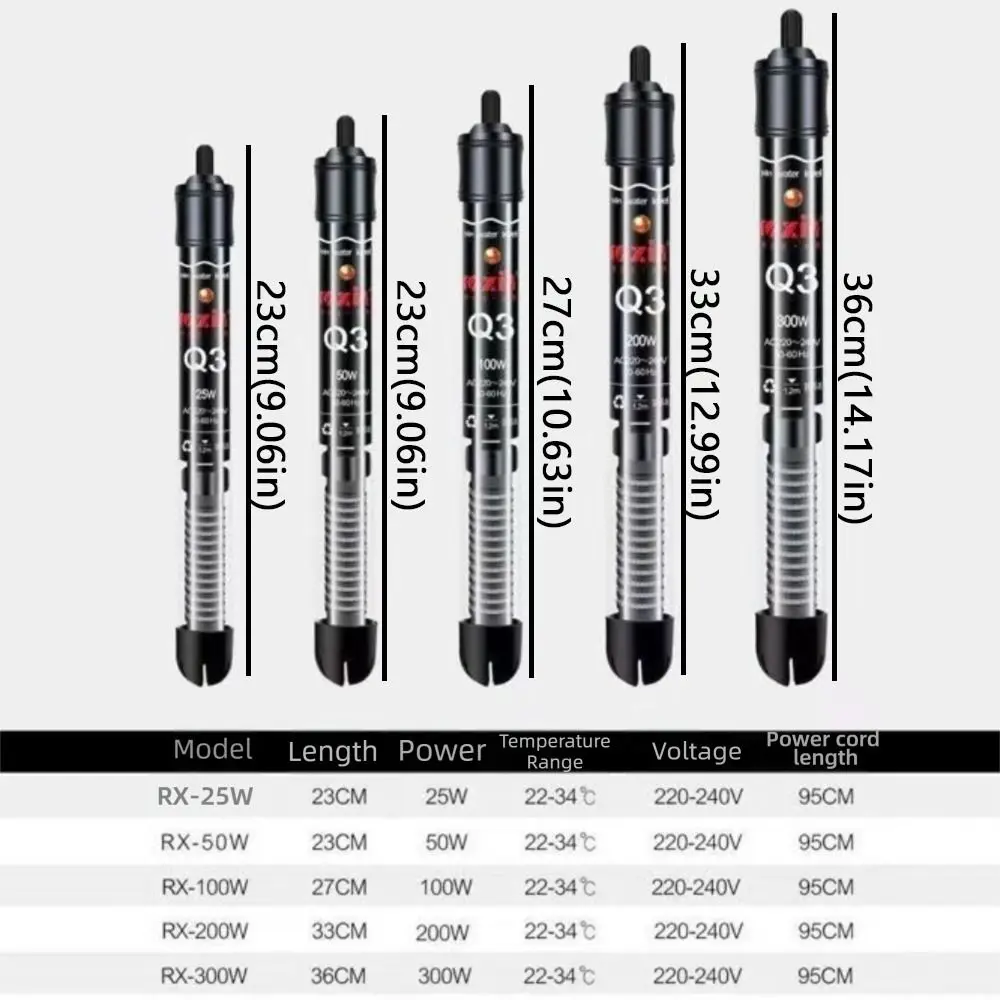 Automatic Fish Tank Heater 25-300W 22-34°C Aquarium Heater with Sucker Explosion-proof Submersible Heater Aquarium Supplies
