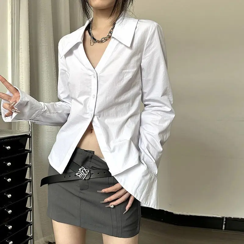 

HOUZHOU Y2k White Shirts Women Casual Long Sleeve Korean Fashion Chic Slim Elegant Blouse Youth Vintage Aesthetic Streetwear