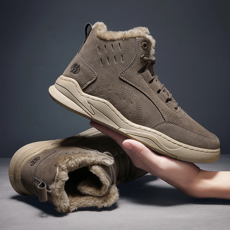 Men Sneakers Outdoor Boots Men Leather Boots Super Warm Winter Fur Suede Leather Snow Boots